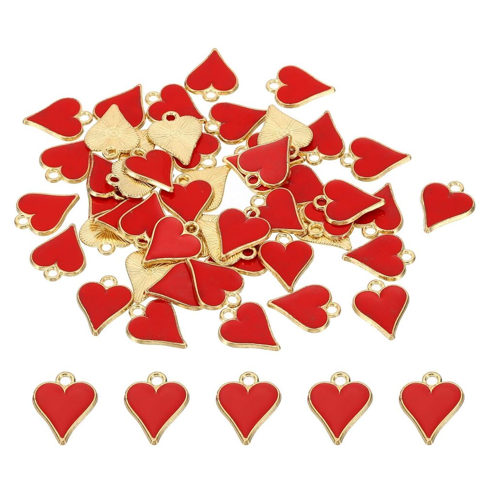 8156 50pcs Hearts Charm, Heart Bracelet Charm Pendants Small Bulk Playing